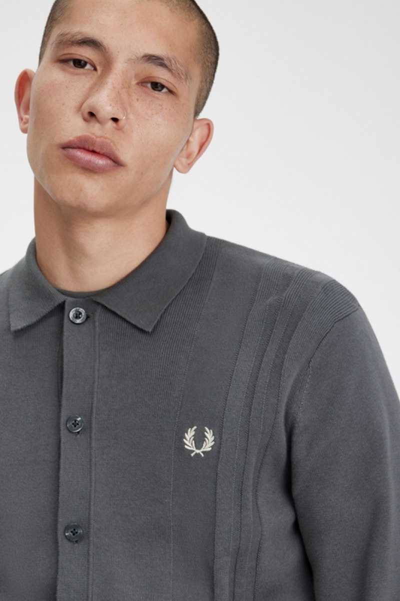 Fred Perry Button Through Knitted Men's Shirts Green | QXS-741358