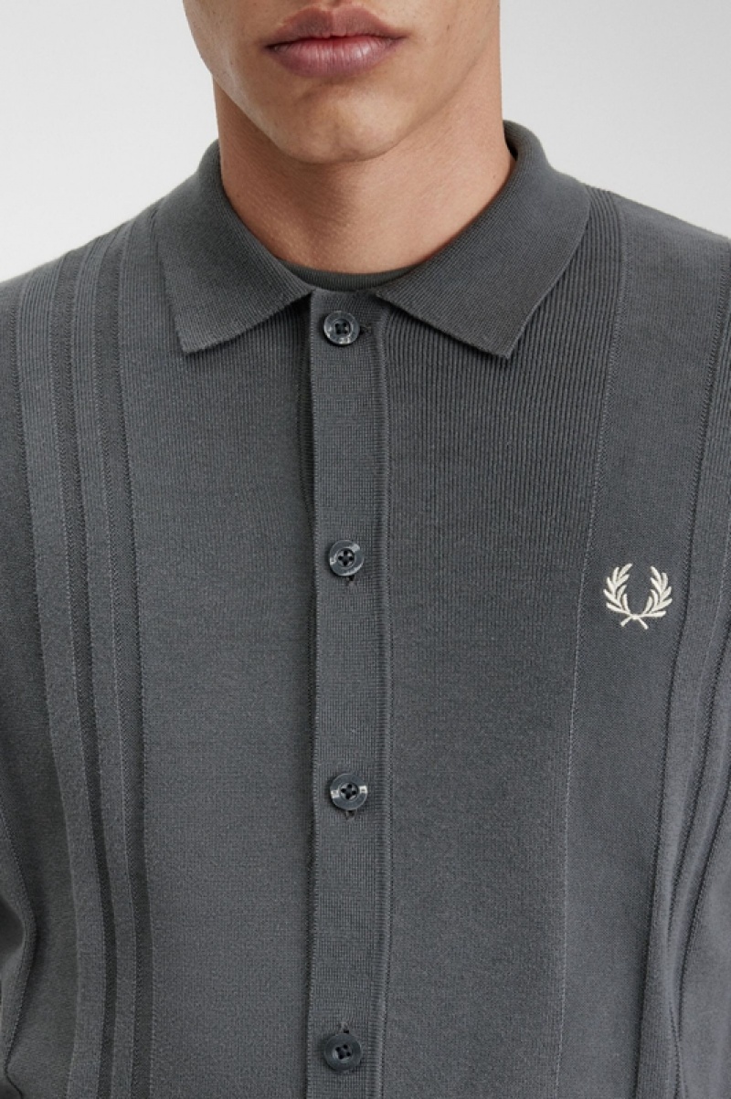 Fred Perry Button Through Knitted Men's Shirts Green | QXS-741358