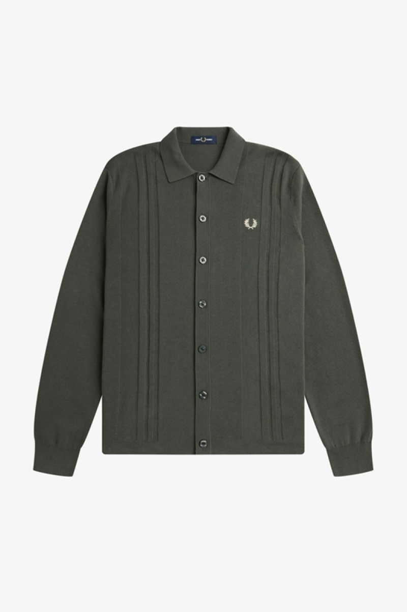 Fred Perry Button Through Knitted Men's Shirts Green | QXS-741358