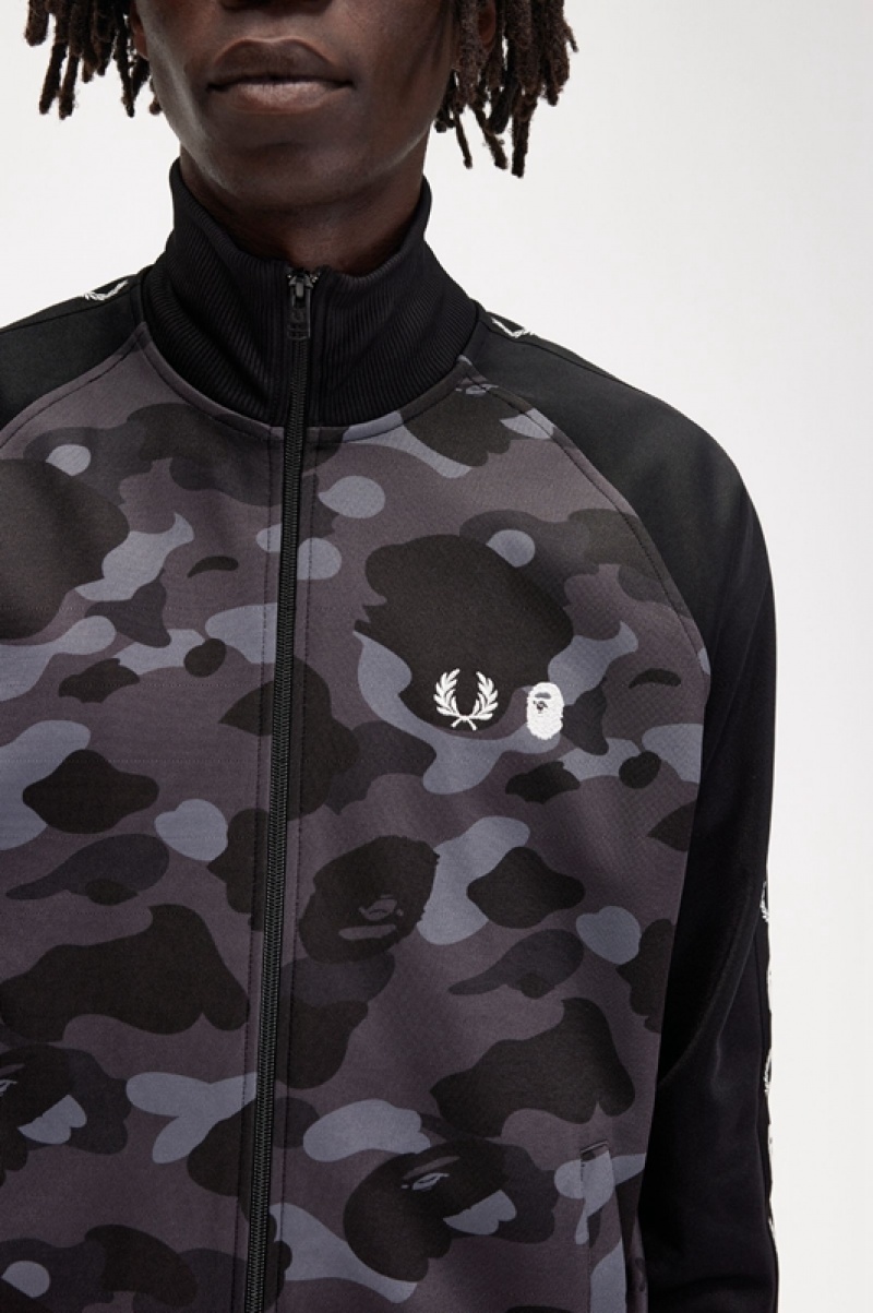 Fred Perry Camouflage Panel Track Men's Jackets Black | JIO-465709