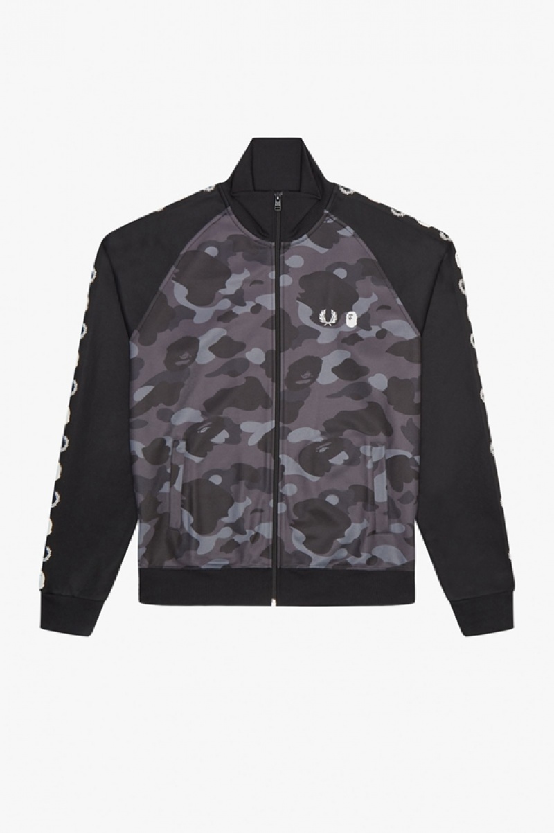 Fred Perry Camouflage Panel Track Men's Jackets Black | JIO-465709