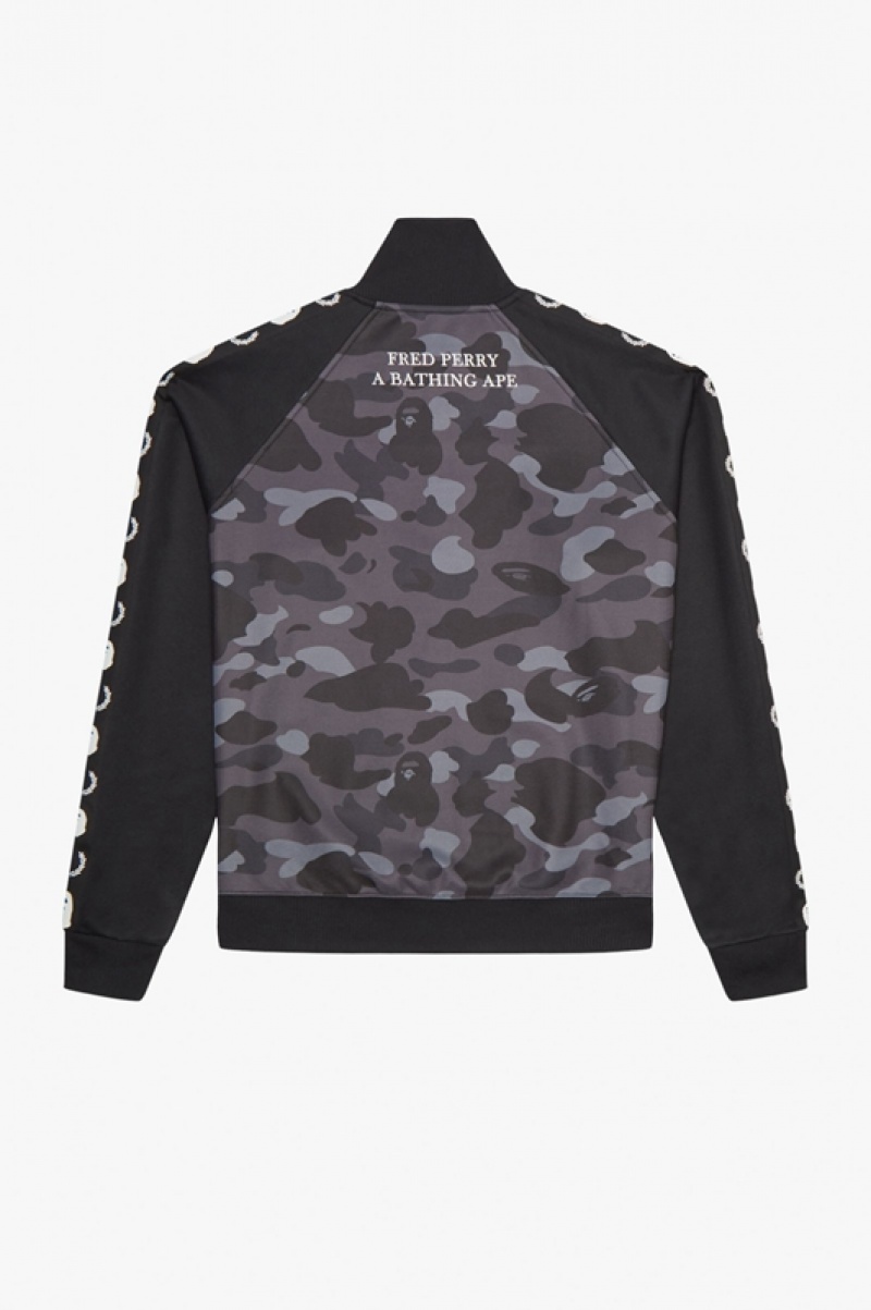 Fred Perry Camouflage Panel Track Men's Jackets Black | JIO-465709