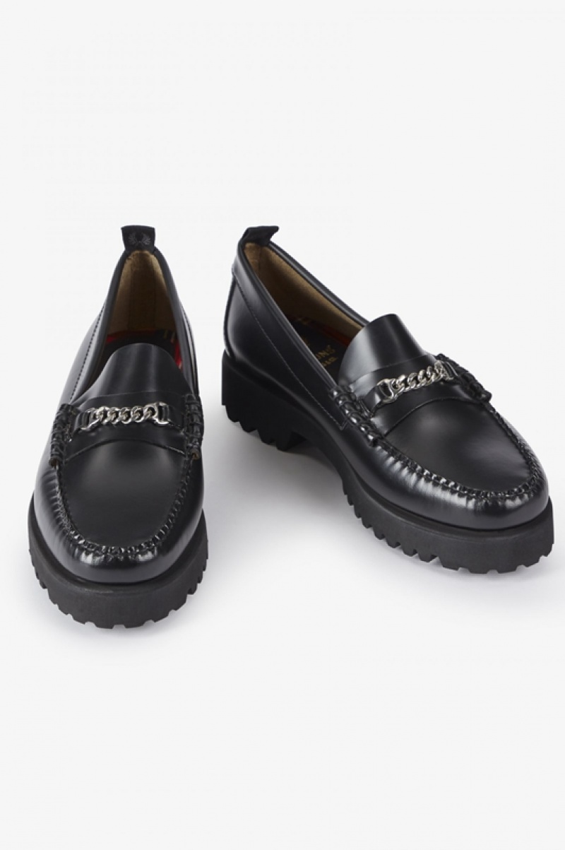 Fred Perry Chain Detail Penny Women's Loafers Black | JWC-740681