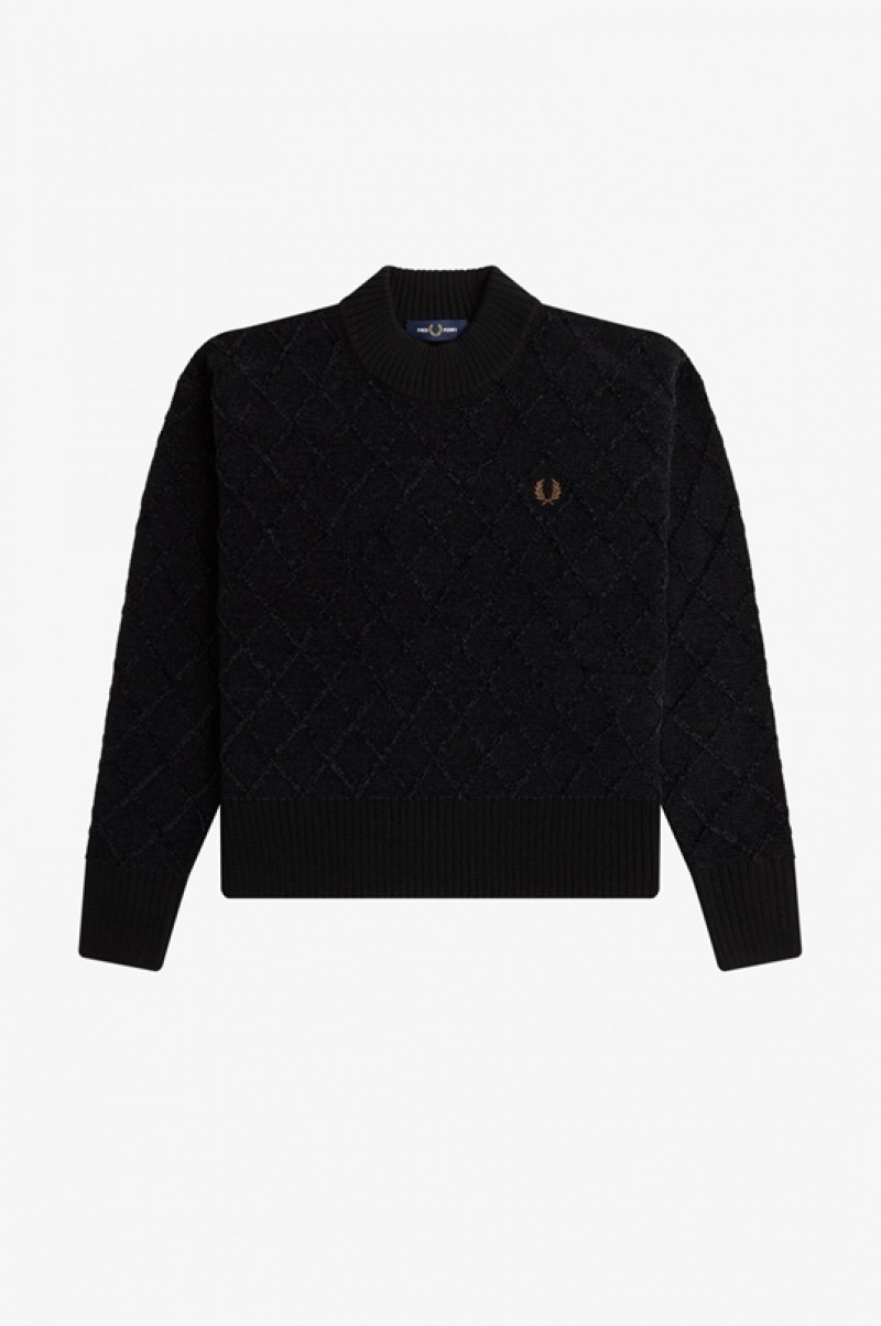 Fred Perry Chenille Grid Women's Sweaters Black | IZM-472083