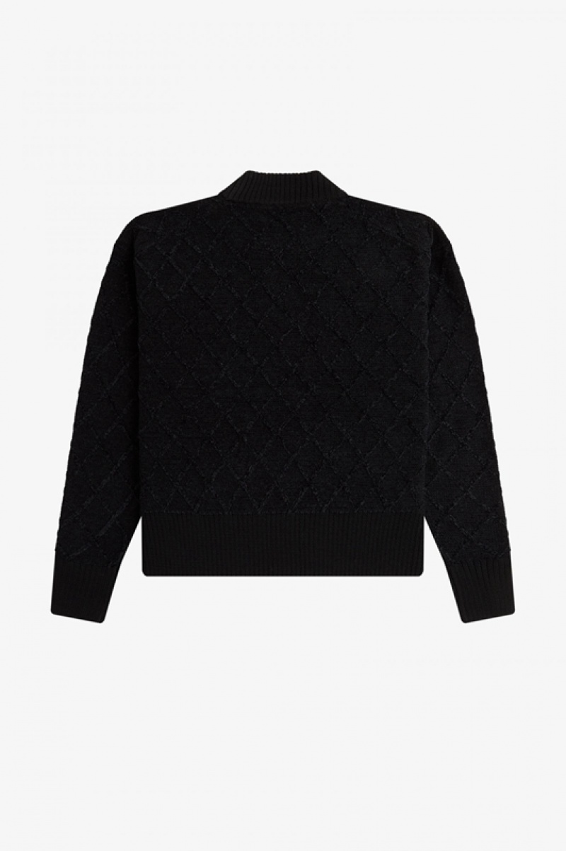 Fred Perry Chenille Grid Women's Sweaters Black | IZM-472083