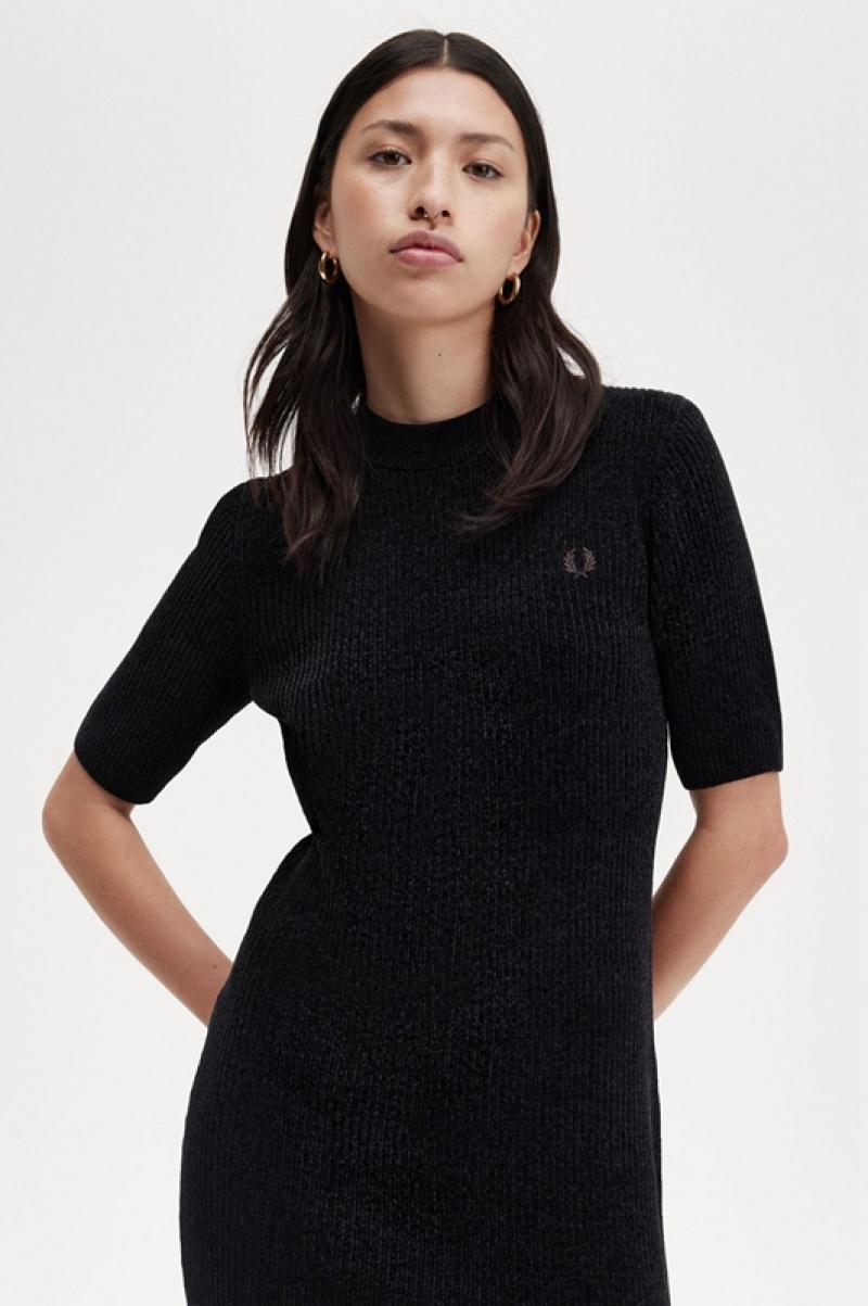 Fred Perry Chenille Rib Women's Dress Black | XGP-746258