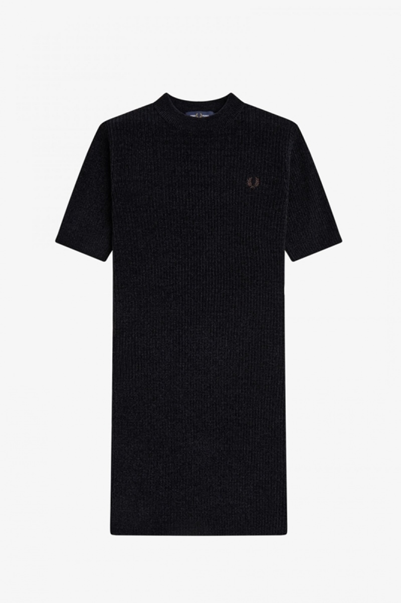 Fred Perry Chenille Rib Women's Dress Black | XGP-746258