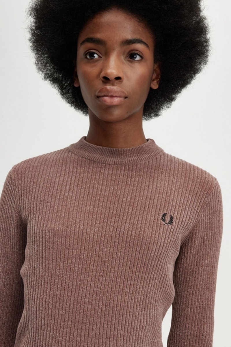 Fred Perry Chenille Rib Women's Sweaters Dark Pink | EJP-574698