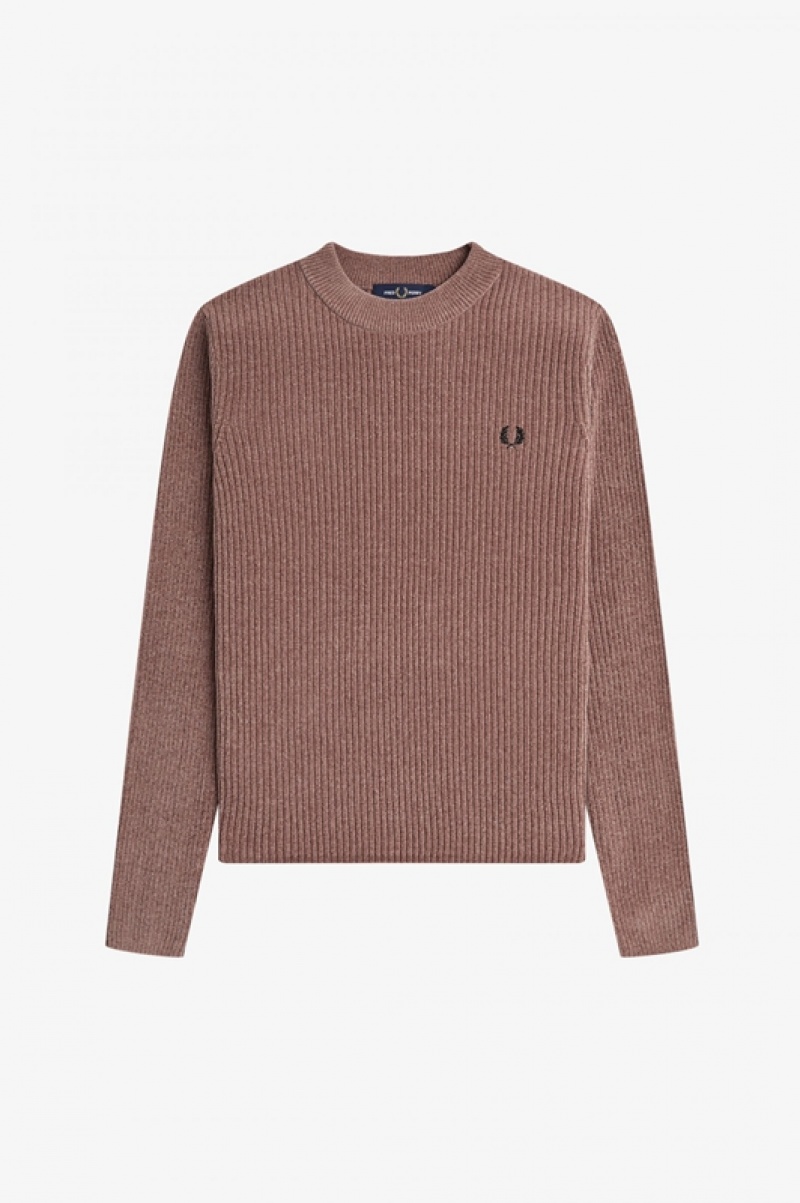 Fred Perry Chenille Rib Women's Sweaters Dark Pink | EJP-574698