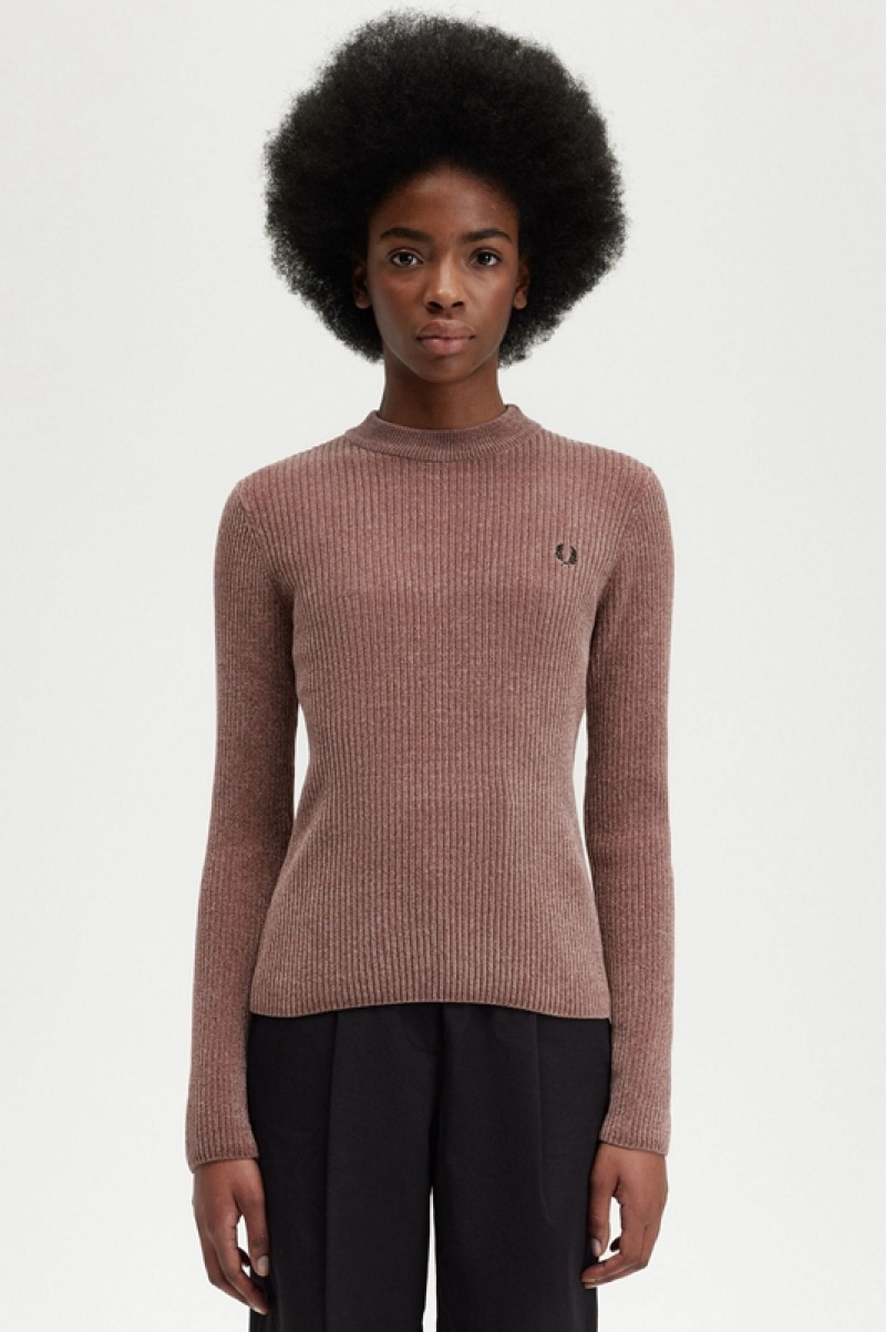 Fred Perry Chenille Rib Women\'s Sweaters Dark Pink | EJP-574698