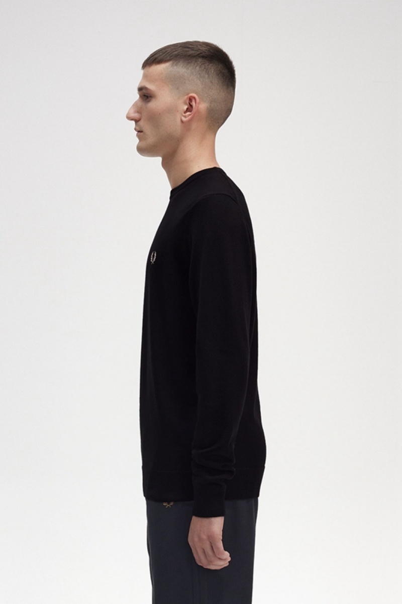 Fred Perry Classic Crew Neck Men's Sweaters Black | GLT-215497