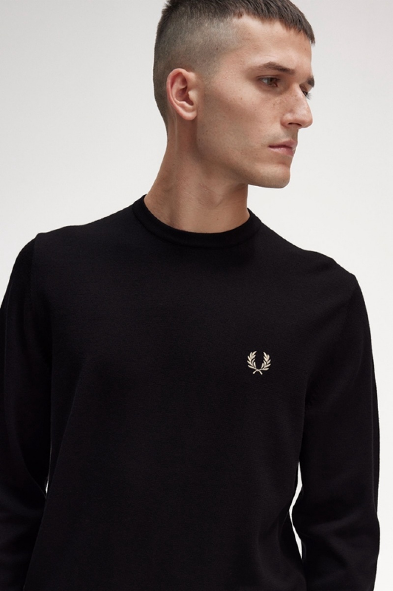 Fred Perry Classic Crew Neck Men's Sweaters Black | GLT-215497