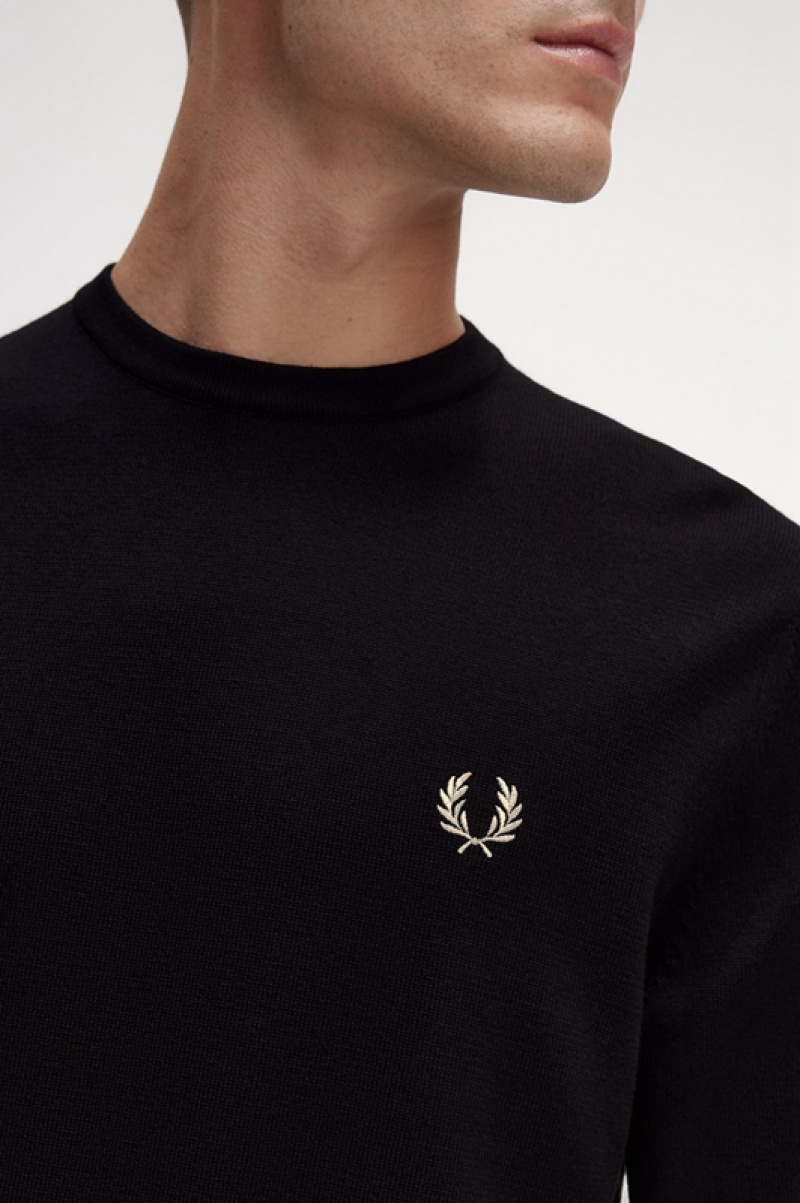 Fred Perry Classic Crew Neck Men's Sweaters Black | GLT-215497