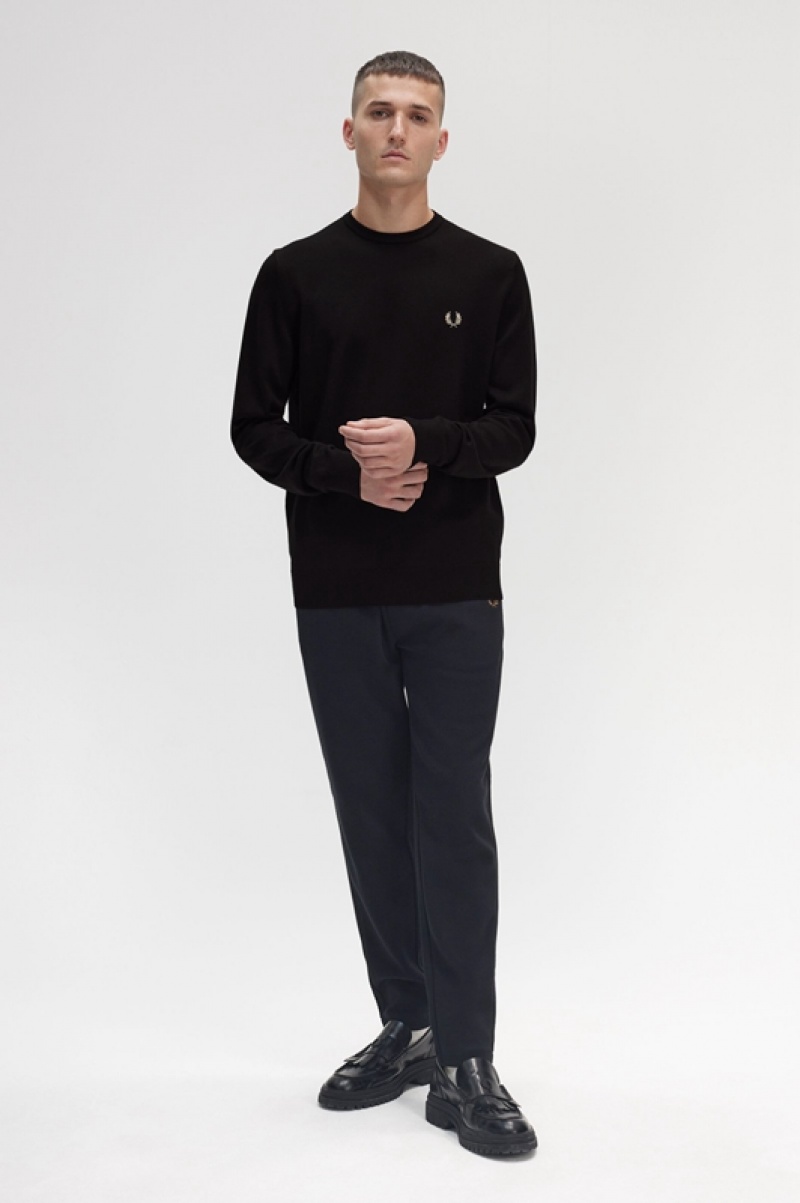 Fred Perry Classic Crew Neck Men's Sweaters Black | GLT-215497