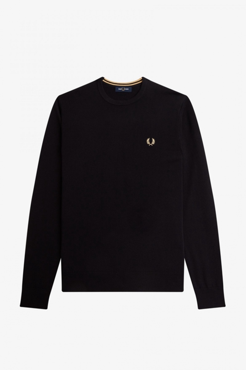 Fred Perry Classic Crew Neck Men's Sweaters Black | GLT-215497