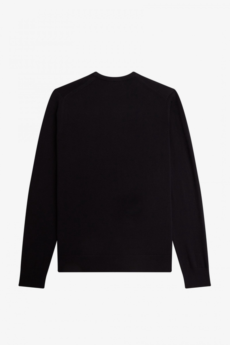 Fred Perry Classic Crew Neck Men's Sweaters Black | GLT-215497