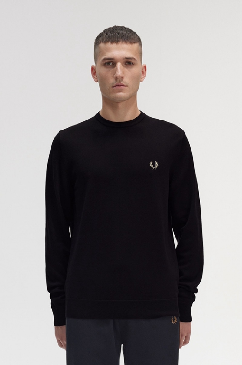 Fred Perry Classic Crew Neck Men\'s Sweaters Black | GLT-215497