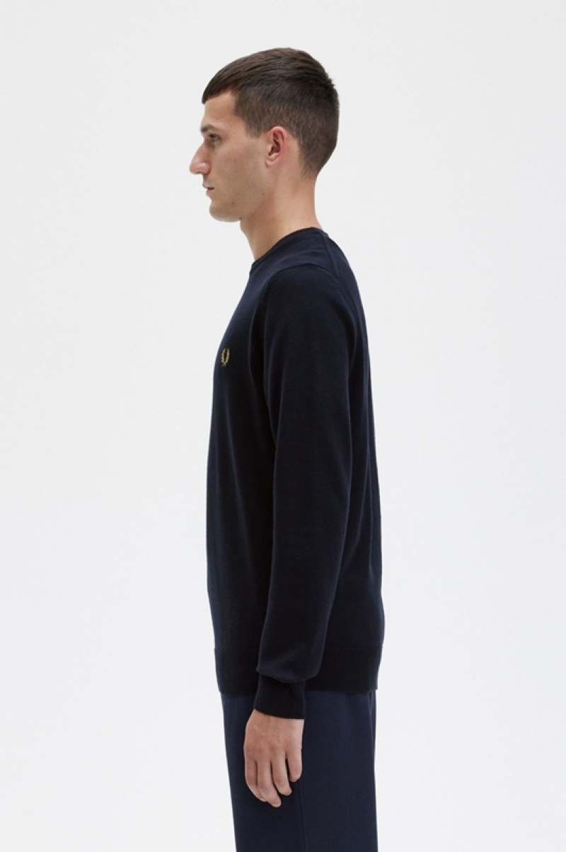 Fred Perry Classic Crew Neck Men's Sweaters Navy | ZAS-149820