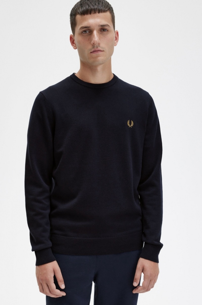 Fred Perry Classic Crew Neck Men's Sweaters Navy | ZAS-149820