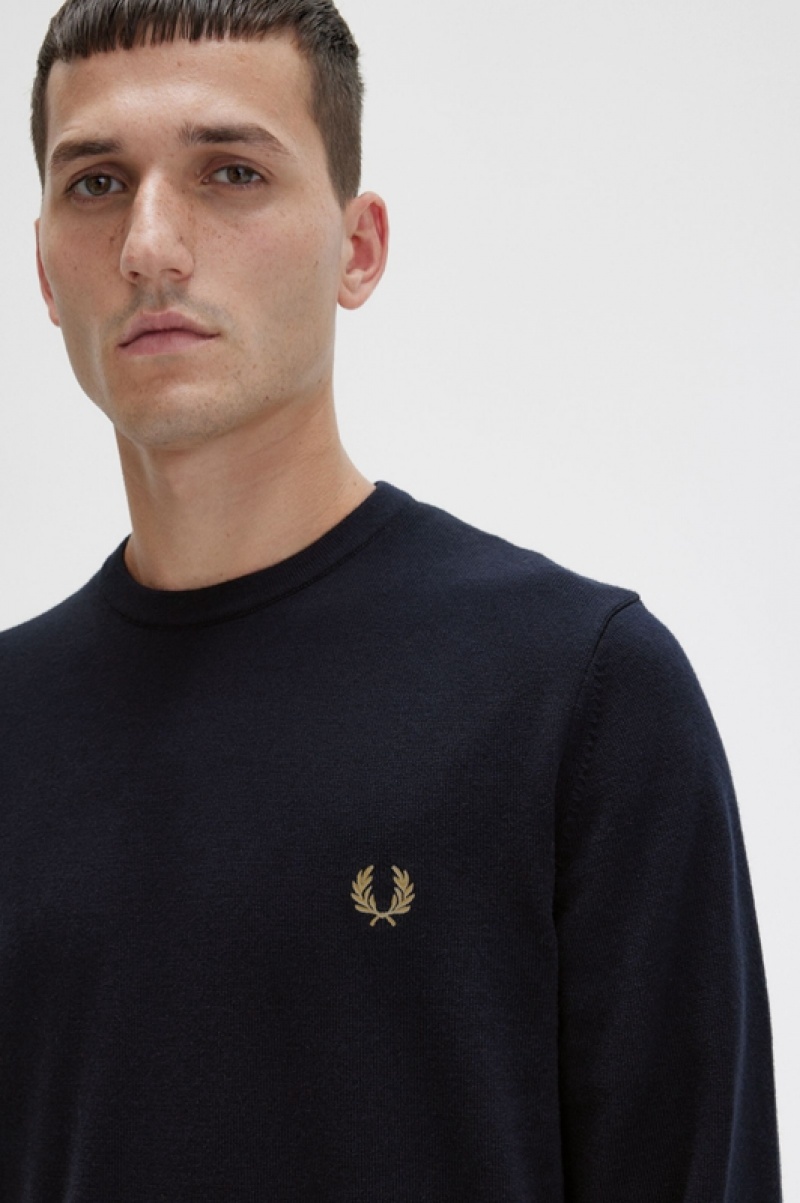 Fred Perry Classic Crew Neck Men's Sweaters Navy | ZAS-149820