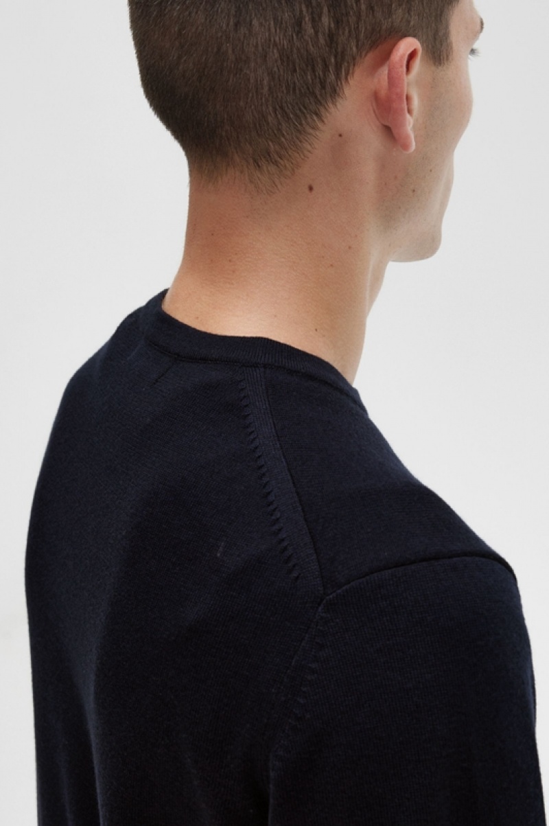 Fred Perry Classic Crew Neck Men's Sweaters Navy | ZAS-149820