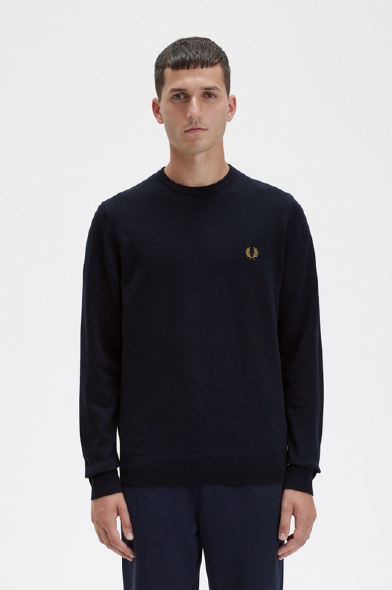 Fred Perry Classic Crew Neck Men\'s Sweaters Navy | ZAS-149820