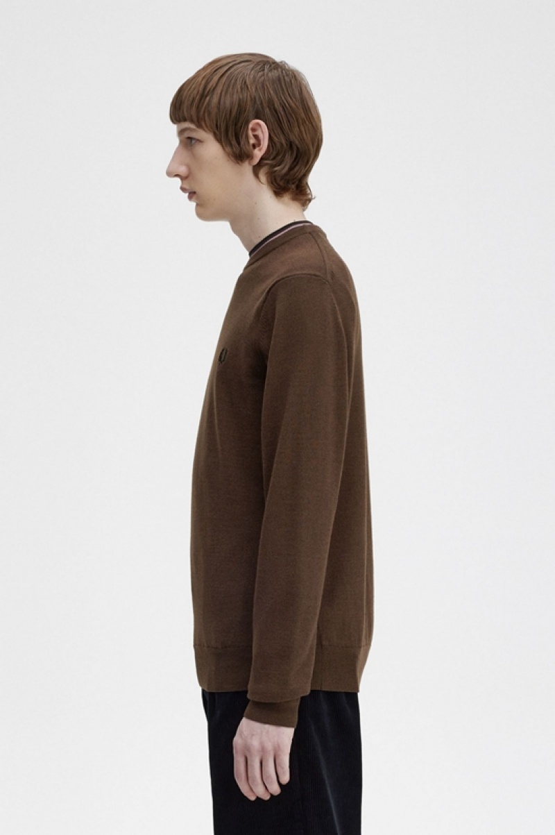 Fred Perry Classic Crew Neck Men's Sweaters Brown | QDT-820417