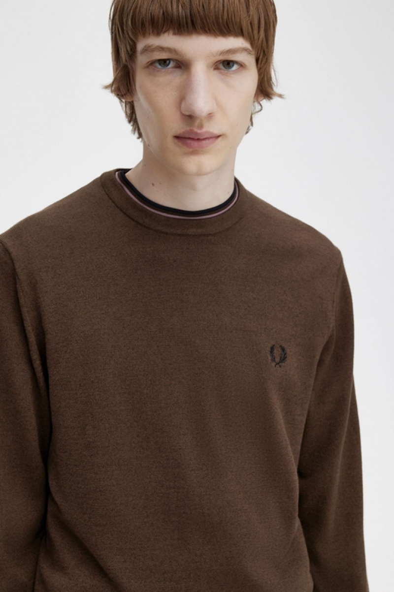 Fred Perry Classic Crew Neck Men's Sweaters Brown | QDT-820417