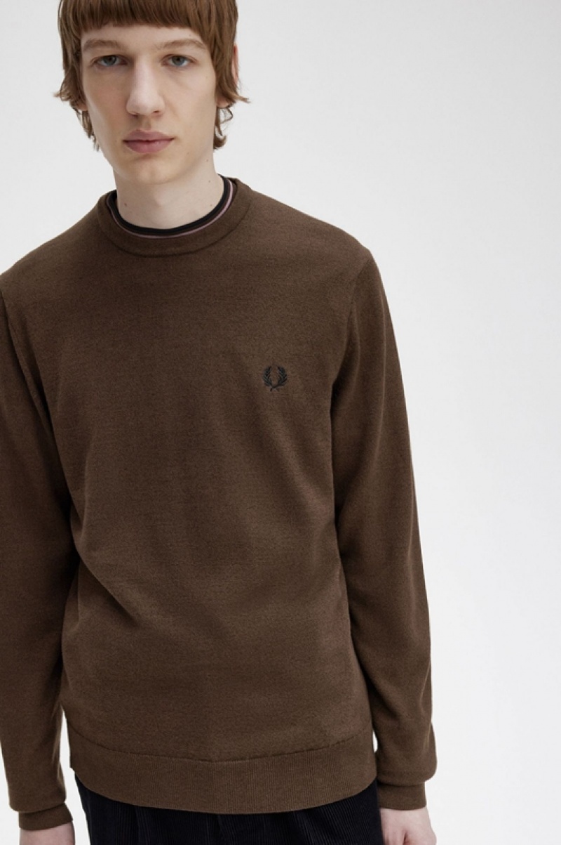 Fred Perry Classic Crew Neck Men's Sweaters Brown | QDT-820417