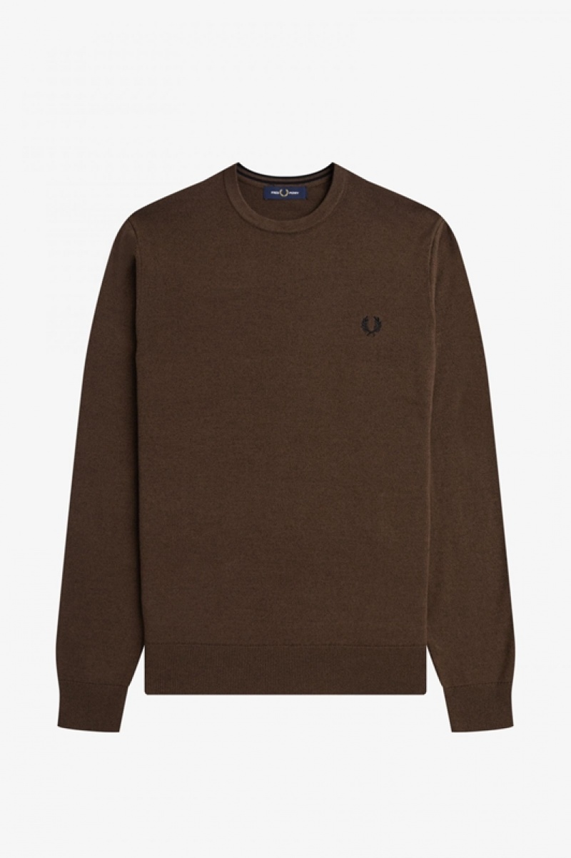 Fred Perry Classic Crew Neck Men's Sweaters Brown | QDT-820417