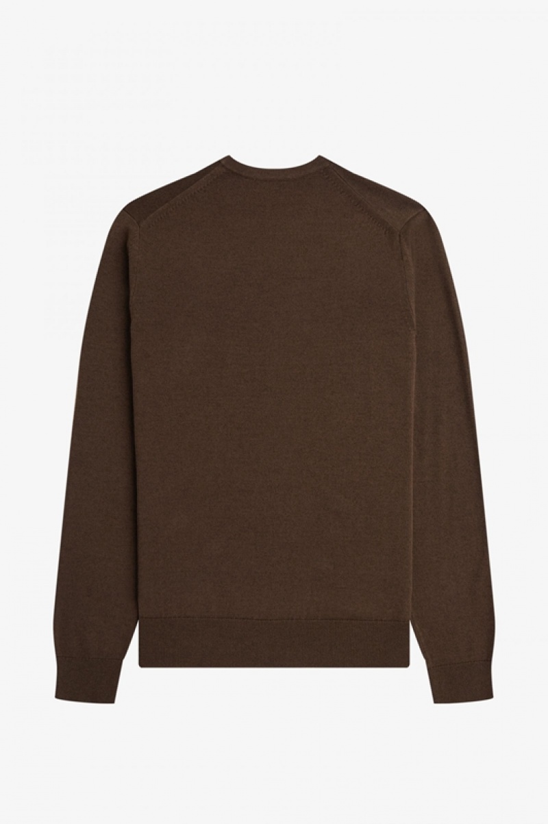 Fred Perry Classic Crew Neck Men's Sweaters Brown | QDT-820417