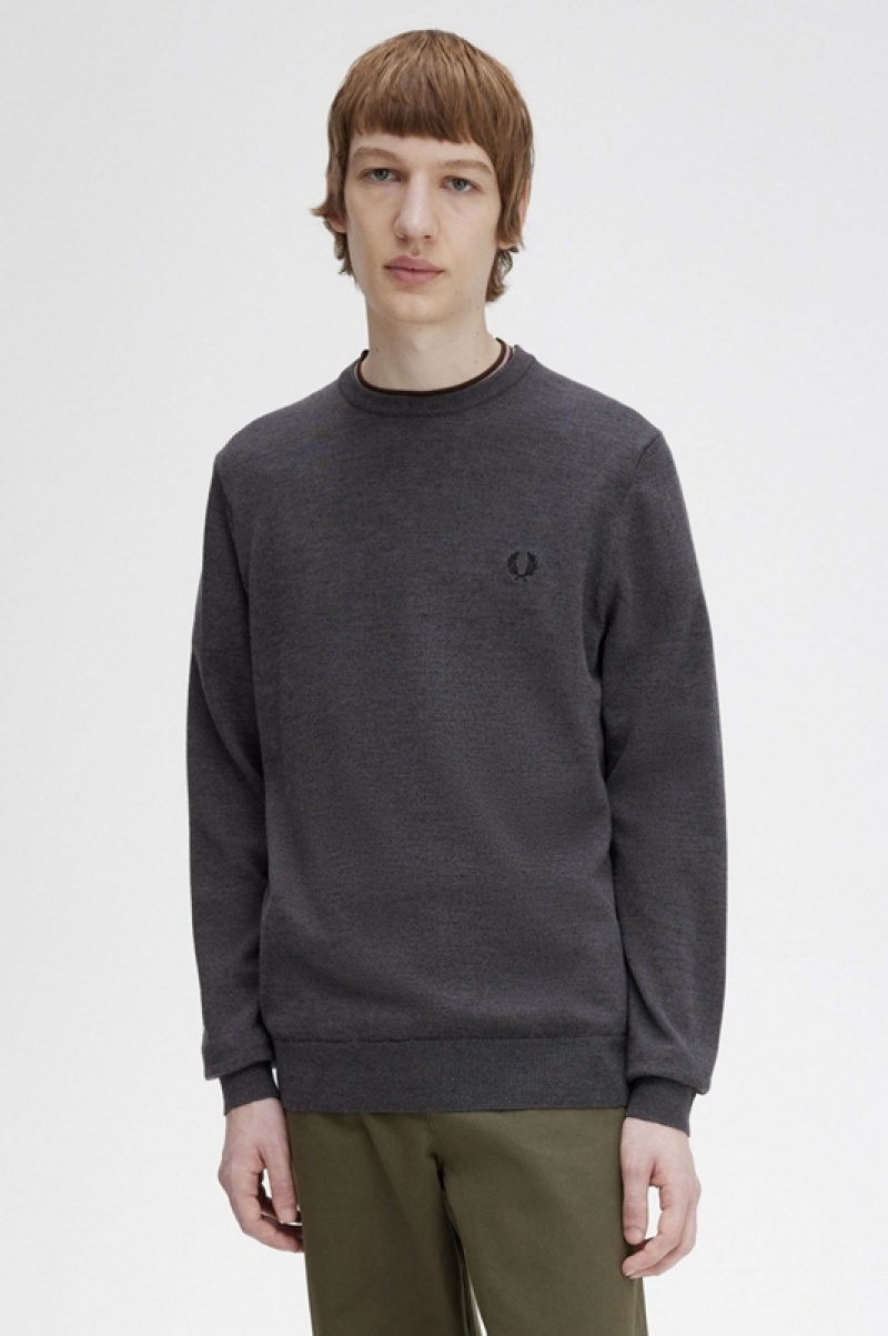 Fred Perry Classic Crew Neck Men's Sweaters Dark Grey | OFI-140652