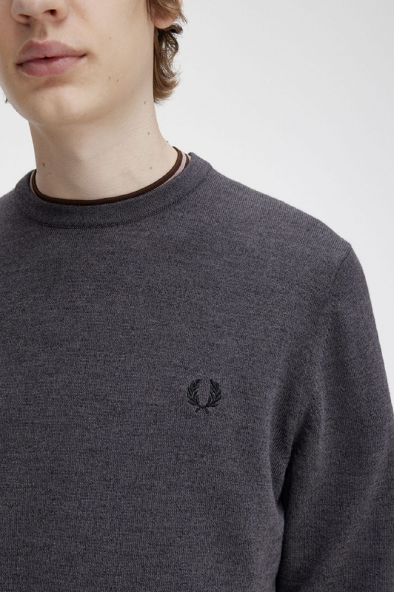 Fred Perry Classic Crew Neck Men's Sweaters Dark Grey | OFI-140652