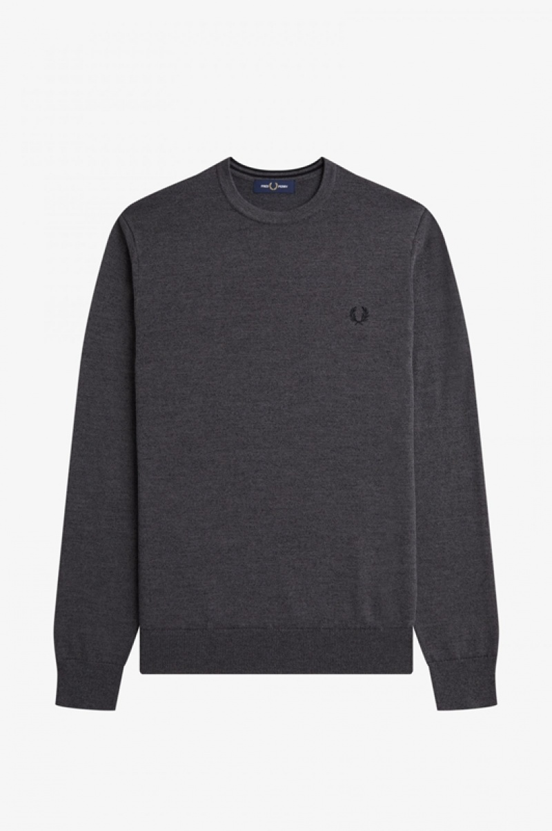 Fred Perry Classic Crew Neck Men's Sweaters Dark Grey | OFI-140652