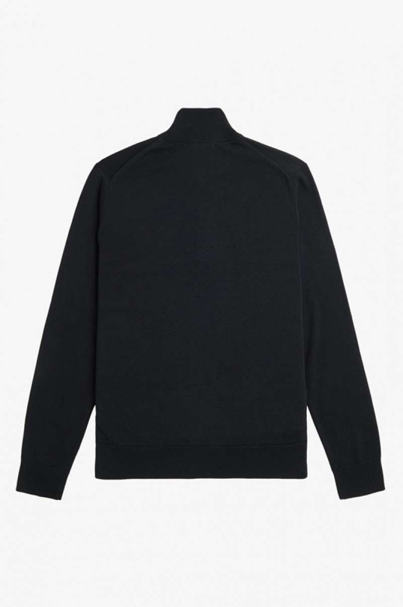 Fred Perry Classic Half Zip Men's Sweaters Black | GUR-104562