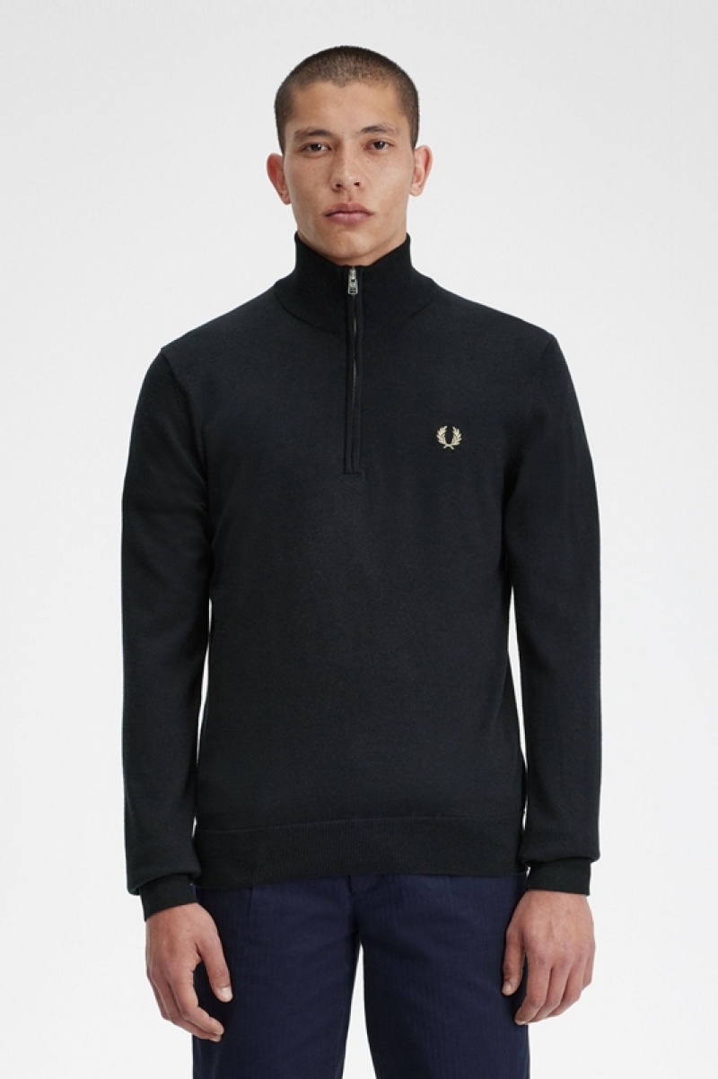 Fred Perry Classic Half Zip Men\'s Sweaters Black | GUR-104562