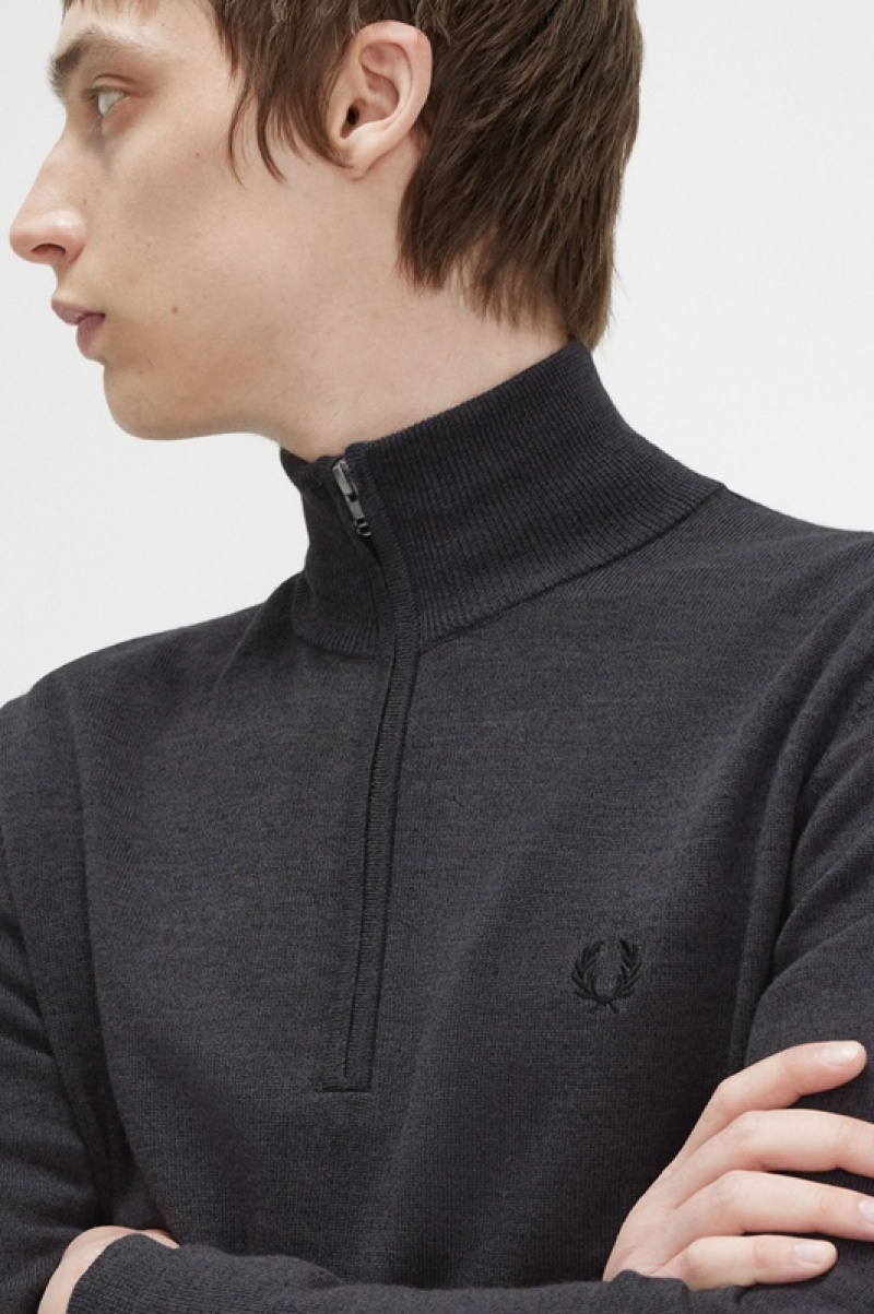 Fred Perry Classic Half Zip Men's Sweaters Dark Grey | YOM-145608