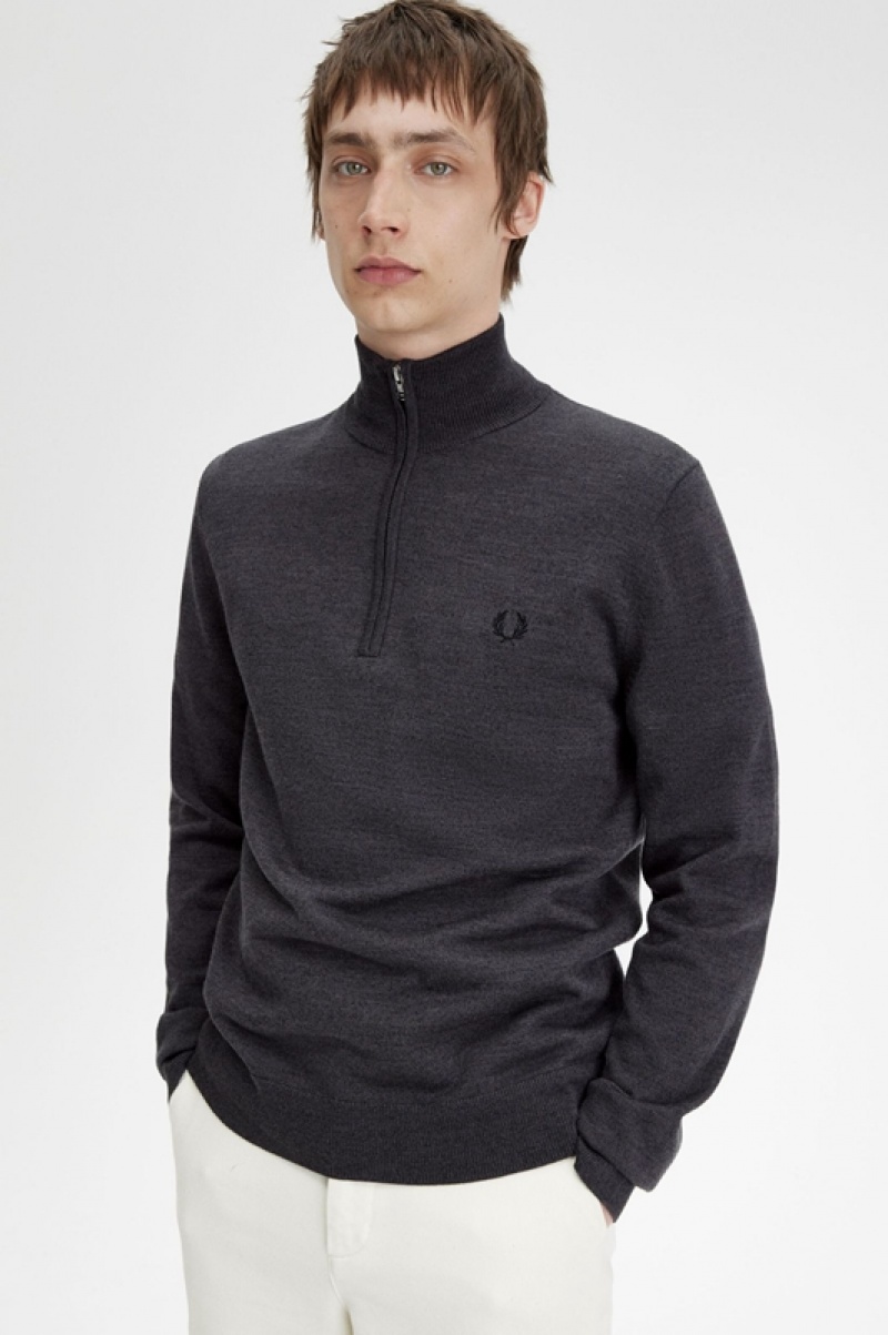 Fred Perry Classic Half Zip Men's Sweaters Dark Grey | YOM-145608