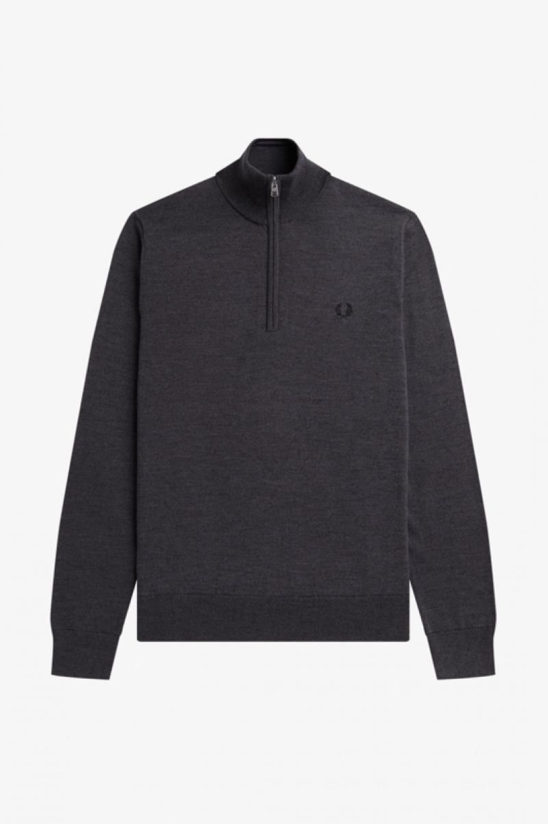 Fred Perry Classic Half Zip Men's Sweaters Dark Grey | YOM-145608