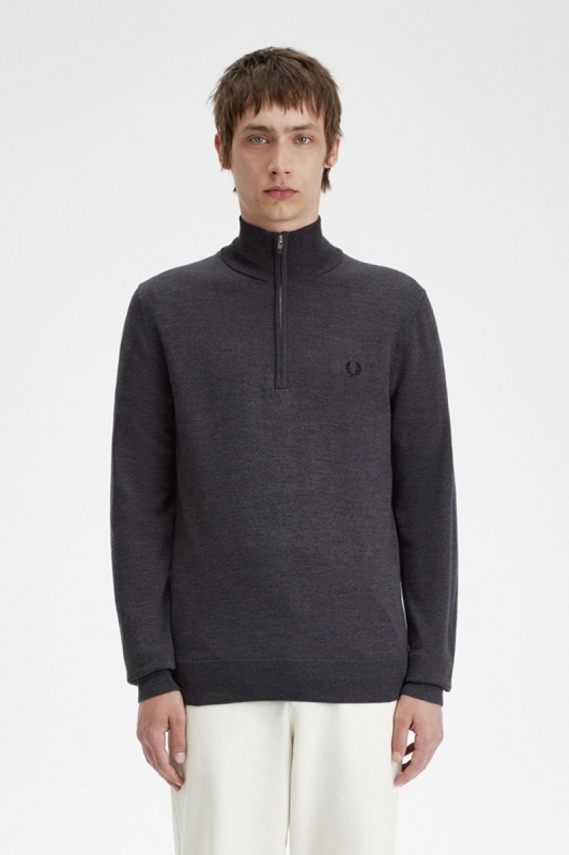 Fred Perry Classic Half Zip Men\'s Sweaters Dark Grey | YOM-145608