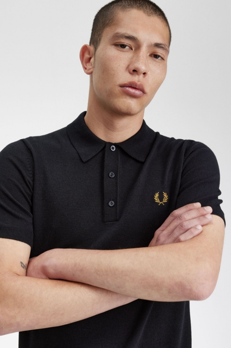 Fred Perry Classic Knitted Men's Polo Shirts Navy | IKM-904753