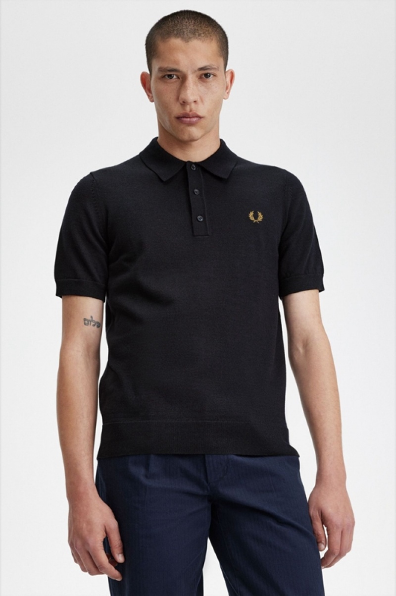 Fred Perry Classic Knitted Men's Polo Shirts Navy | IKM-904753