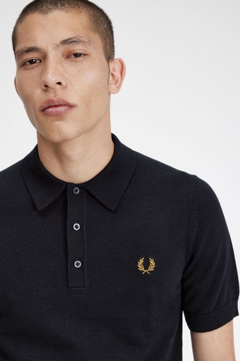 Fred Perry Classic Knitted Men's Polo Shirts Navy | IKM-904753