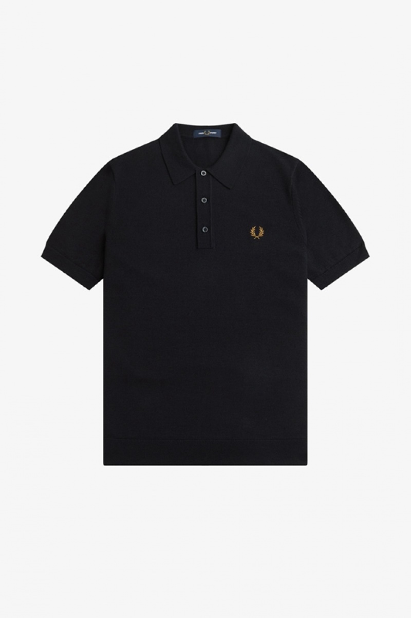 Fred Perry Classic Knitted Men's Polo Shirts Navy | IKM-904753