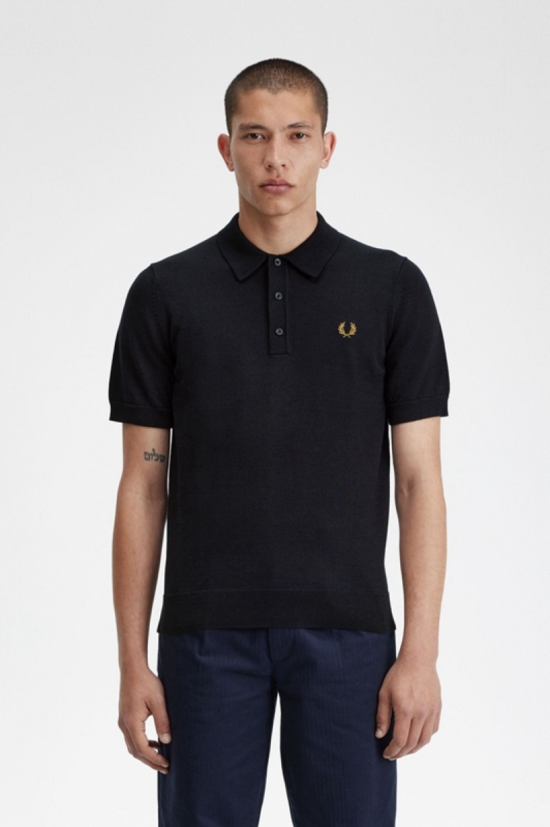 Fred Perry Classic Knitted Men\'s Polo Shirts Navy | IKM-904753