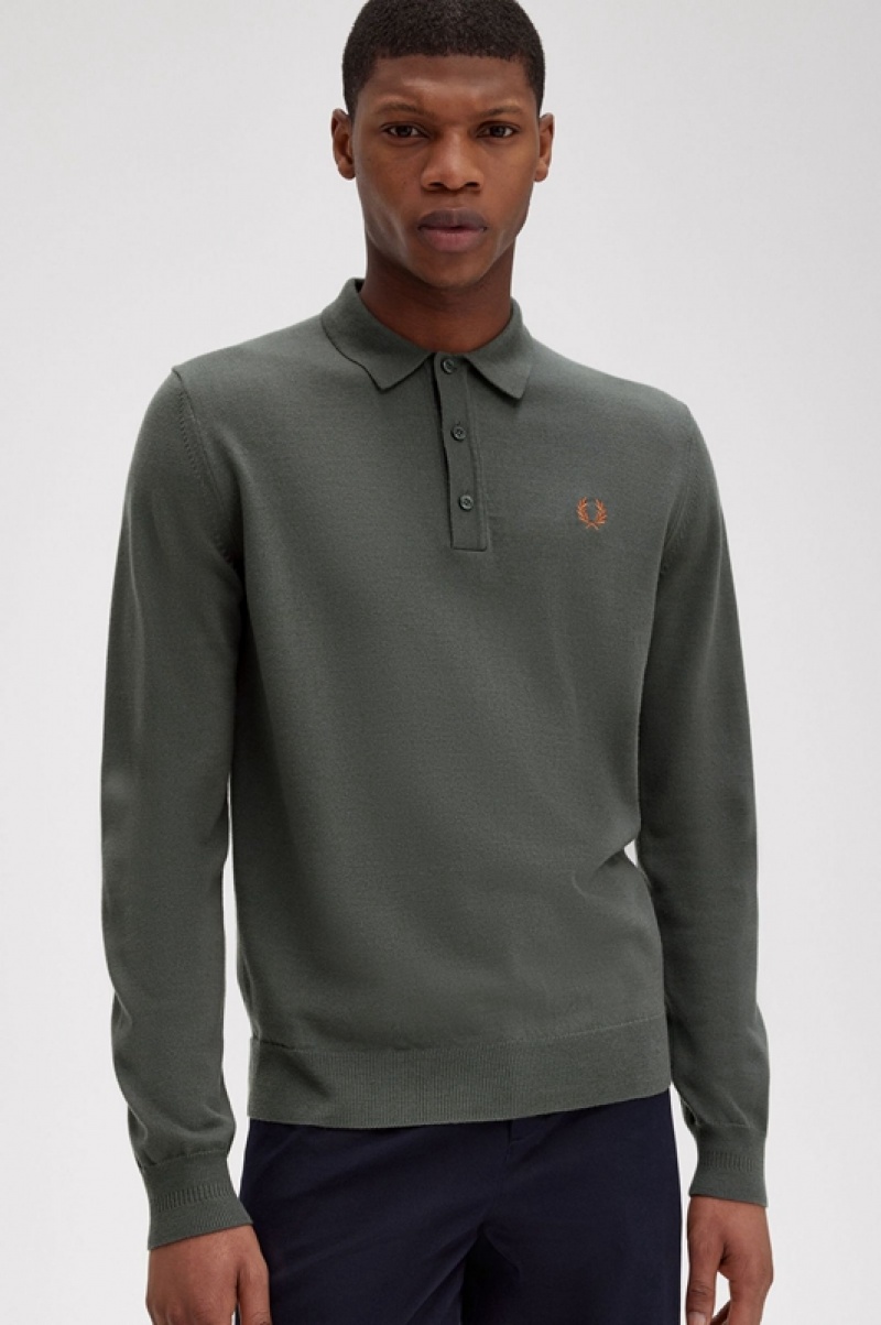 Fred Perry Classic Knitted Men's Polo Shirts Green | BTO-086914