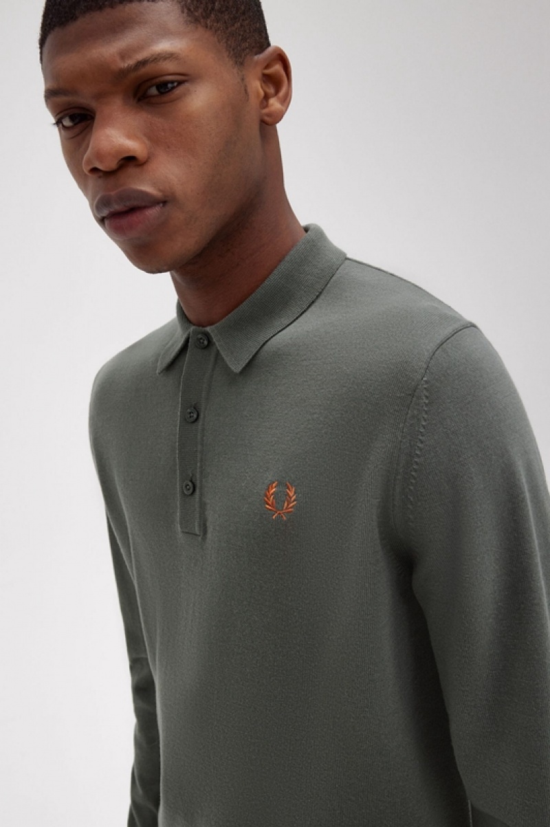 Fred Perry Classic Knitted Men's Polo Shirts Green | BTO-086914