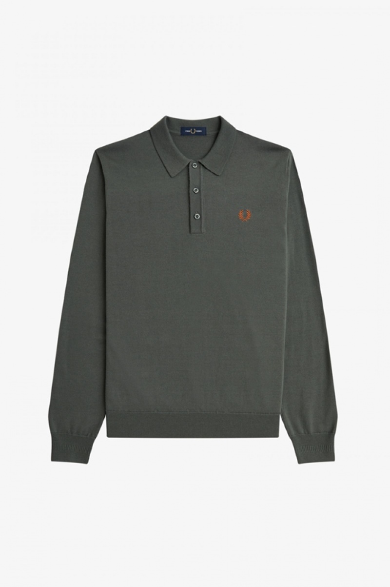 Fred Perry Classic Knitted Men's Polo Shirts Green | BTO-086914