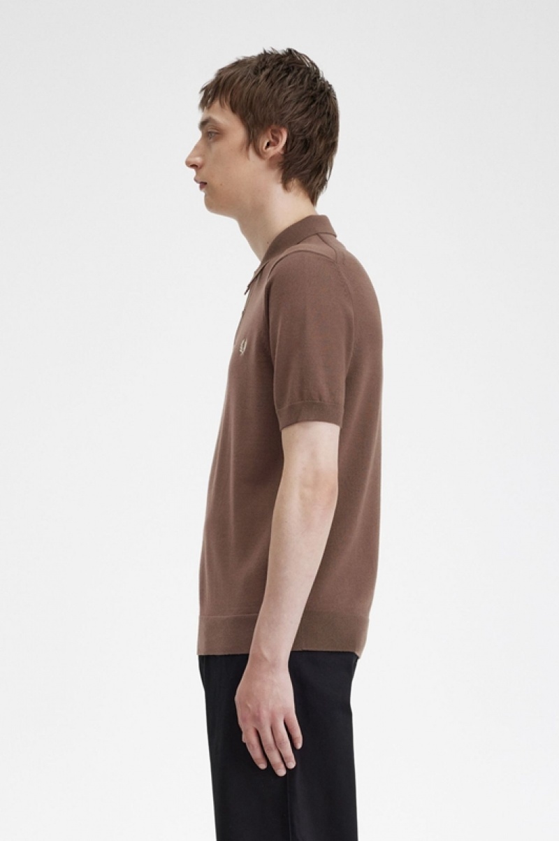 Fred Perry Classic Knitted Men's Polo Shirts Chocolate | MDC-081739