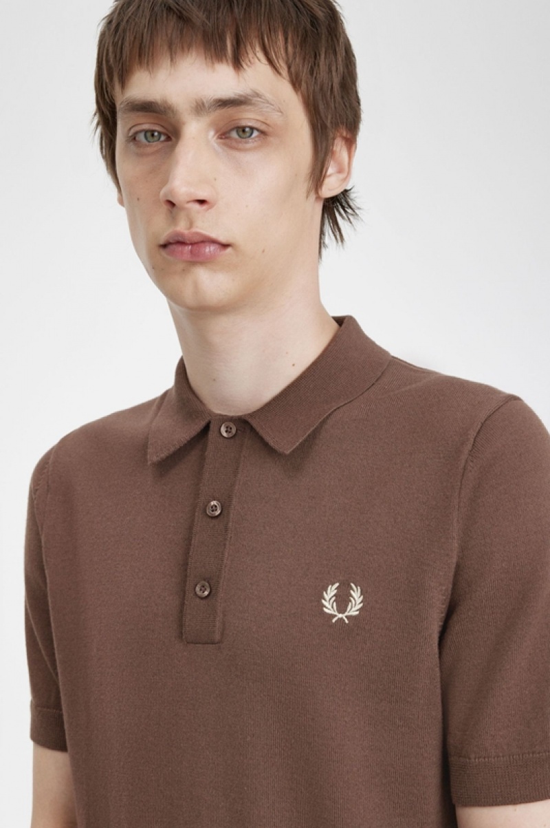 Fred Perry Classic Knitted Men's Polo Shirts Chocolate | MDC-081739